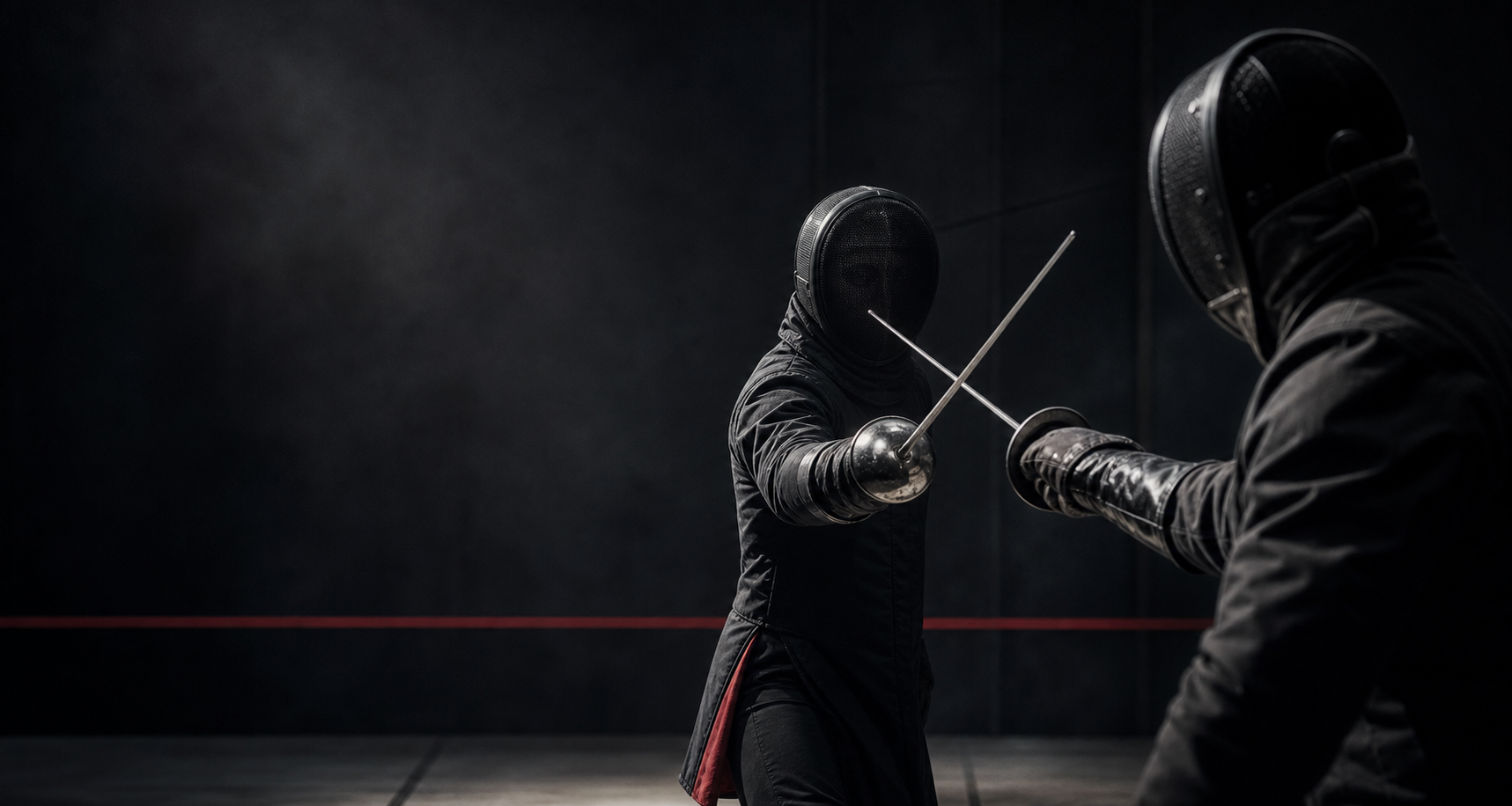 Dos tiradores de esgrima historica cruzando espadas